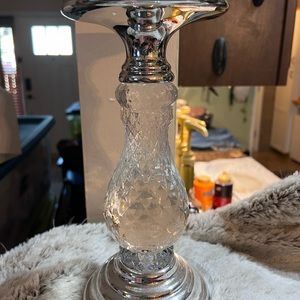 Bath & Body Works Silver Swirling Glitter Pedestal 3 Wick Candle Holder Diamond